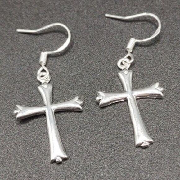 925 Silver Cross Earrings Vintage Fashion Christian Catholic Retro 80s Gift NEW! - Picture 2 of 6